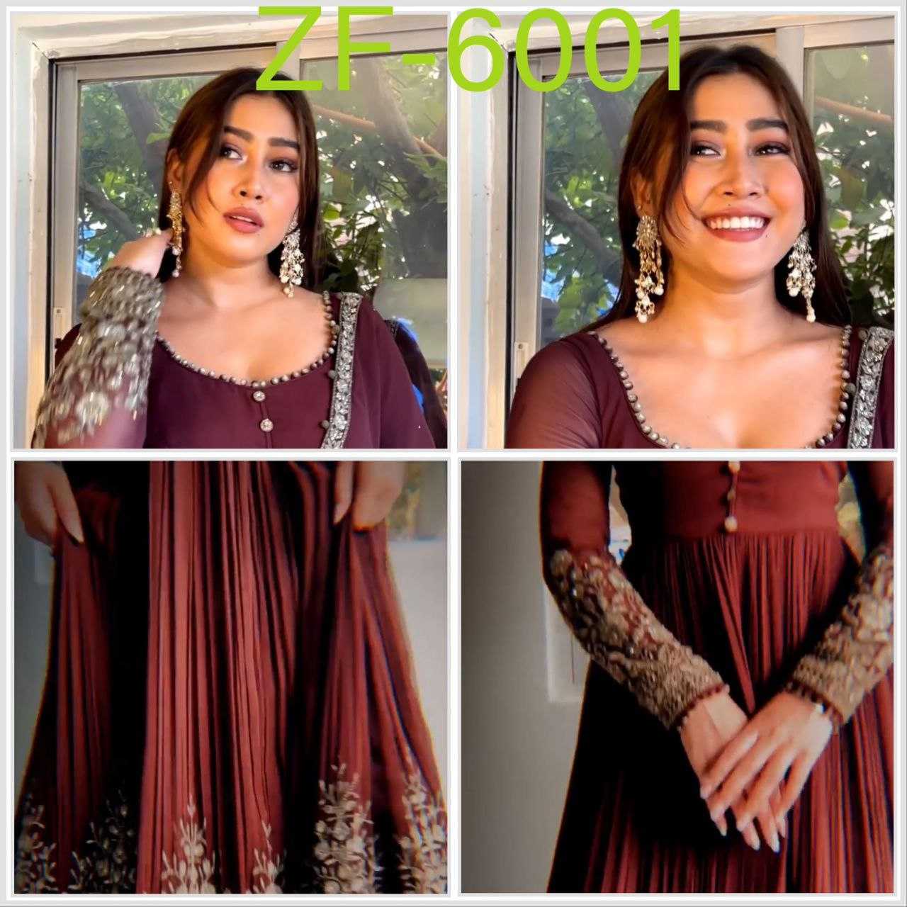 YNF FAUX GEORGETTE KESH158 6001 GOWNS WHOLESALE GEORGETTE EMBROIDERY ANARAKLI MAROON GOWNS MANUFACTURER - Deevit International