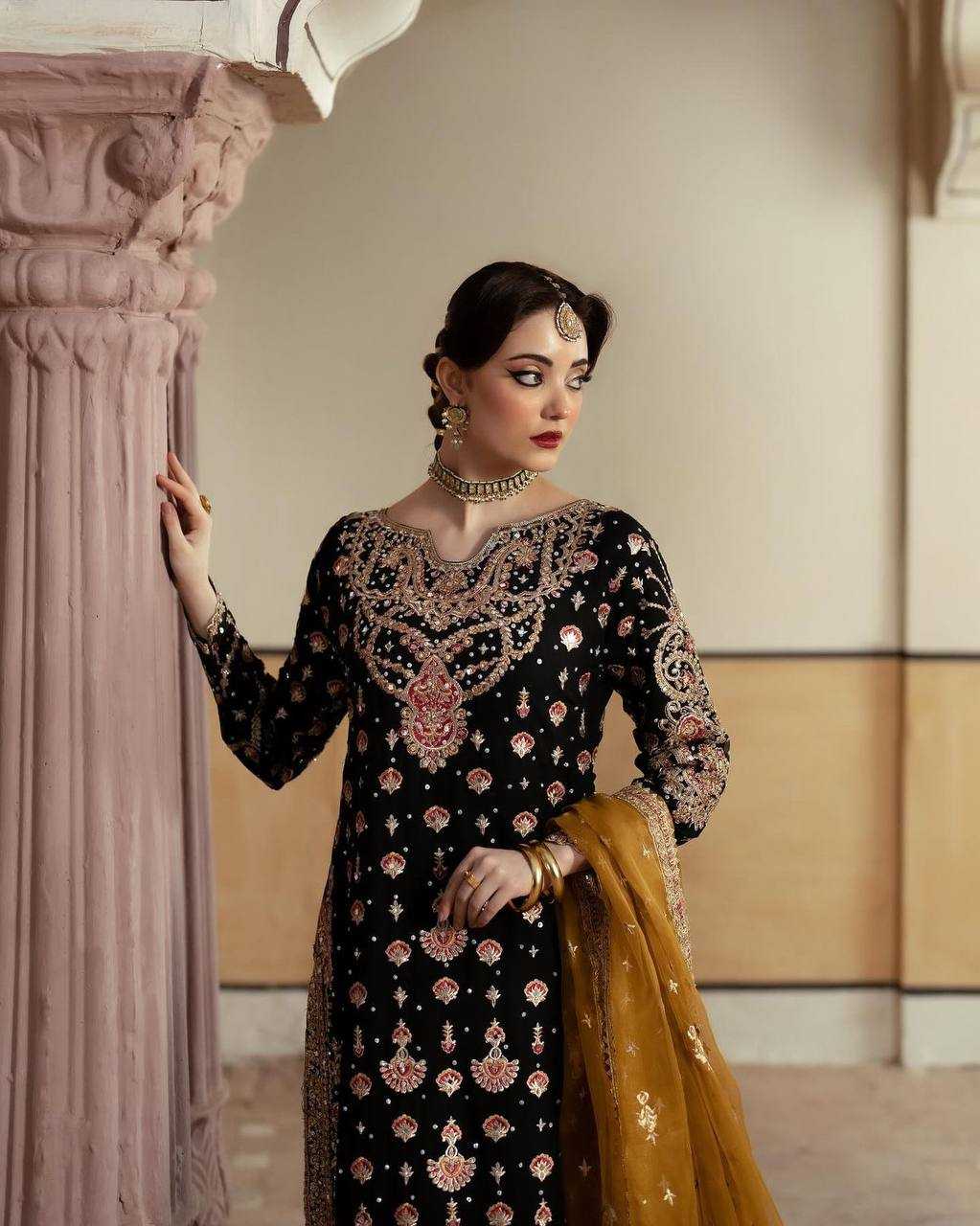 YNF FAUX GEORGETTE KESH159 1315 SUITS & DRESSES WHOLESALE PAKISTANI EMBROIDERY GEORGETTE BLACK SUITS MANUFACTURE - Deevit International