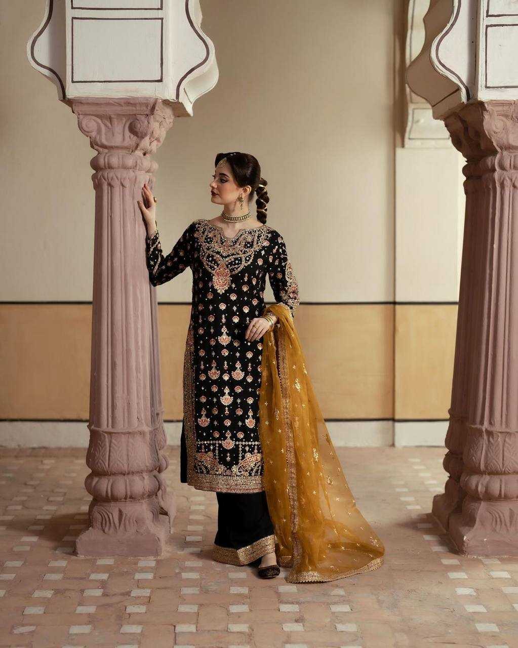 YNF FAUX GEORGETTE KESH159 1315 SUITS & DRESSES WHOLESALE PAKISTANI EMBROIDERY GEORGETTE BLACK SUITS MANUFACTURE - Deevit International