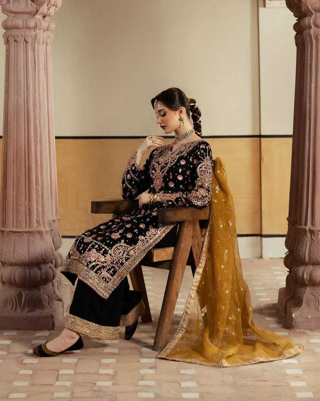 YNF FAUX GEORGETTE KESH159 1315 SUITS & DRESSES WHOLESALE PAKISTANI EMBROIDERY GEORGETTE BLACK SUITS MANUFACTURE - Deevit International