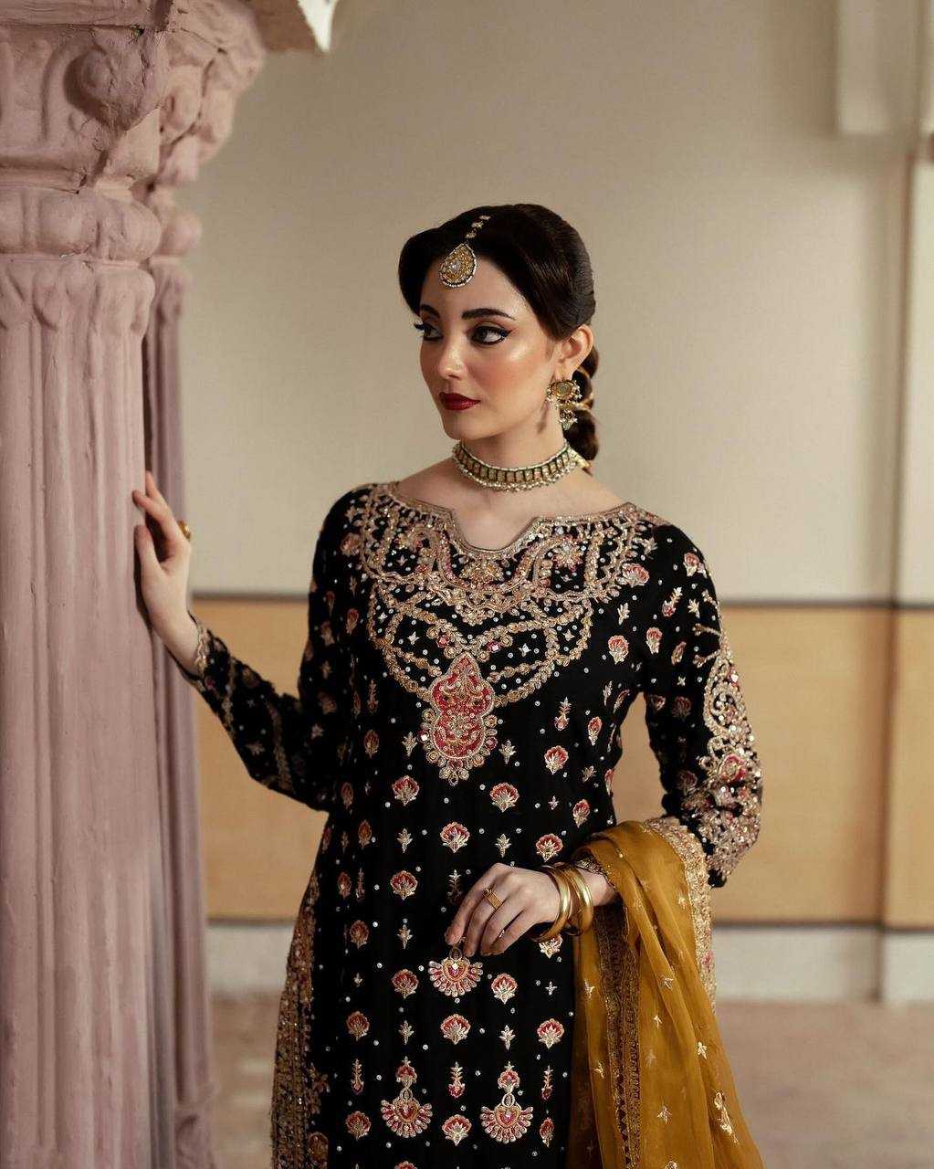 YNF FAUX GEORGETTE KESH159 1315 SUITS & DRESSES WHOLESALE PAKISTANI EMBROIDERY GEORGETTE BLACK SUITS MANUFACTURE - Deevit International