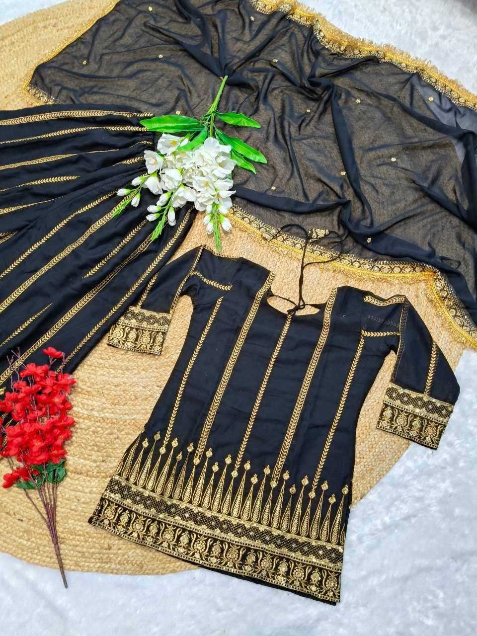 YNF FAUX GEORGETTE KESH164 G81 SUITS & DRESSES WHOLESALE GEORGETTE BLACK SALWAR WEDDING EMBROIDERY SUITS MANUFACTURE - Deevit International