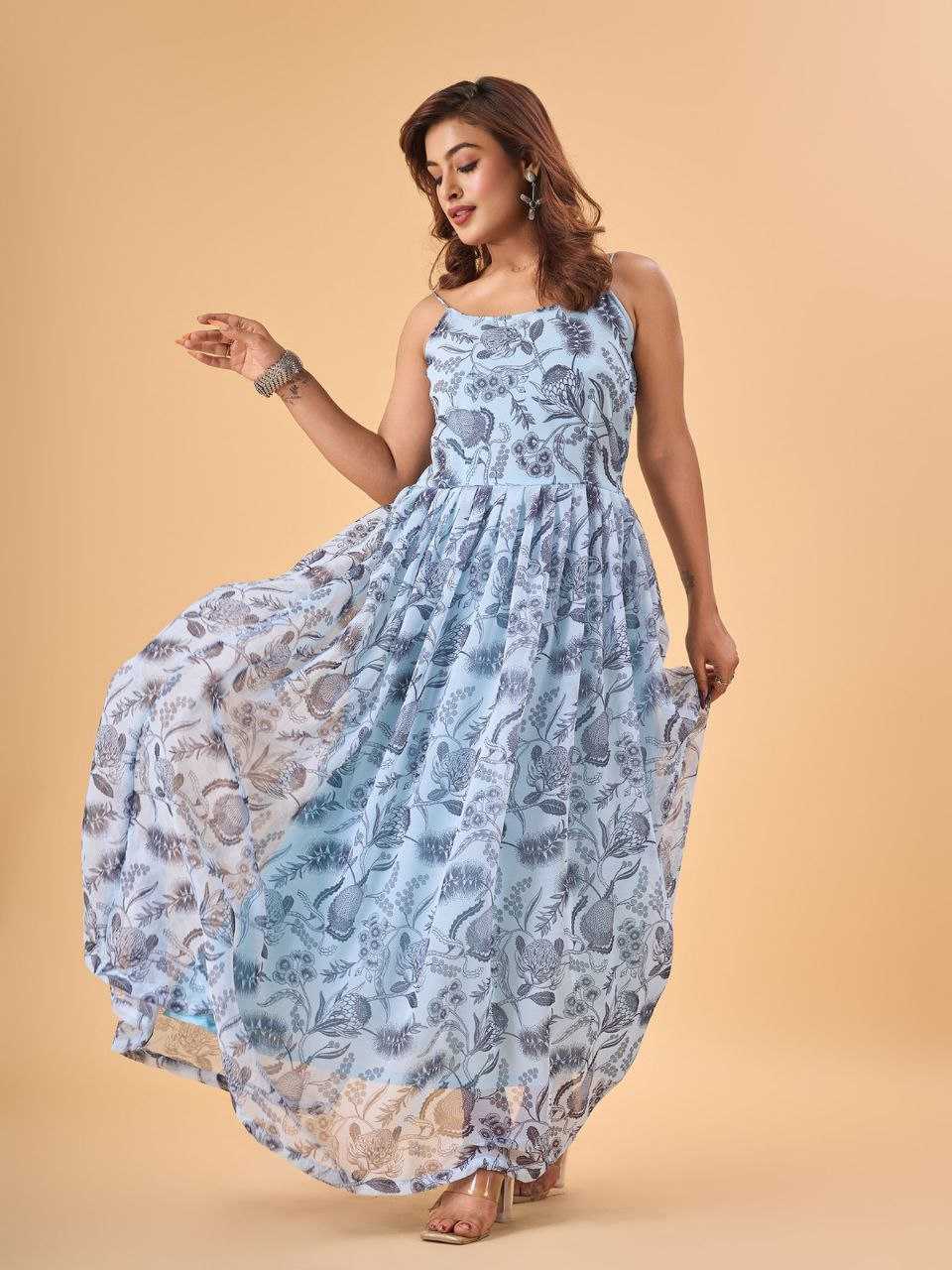 YNF FAUX GEORGETTE KESH243 1023 GOWNS WHOLESALE PRINTED GEORGETTE LONG PARTY WEAR GOWNS MANUFACTURER - Deevit International