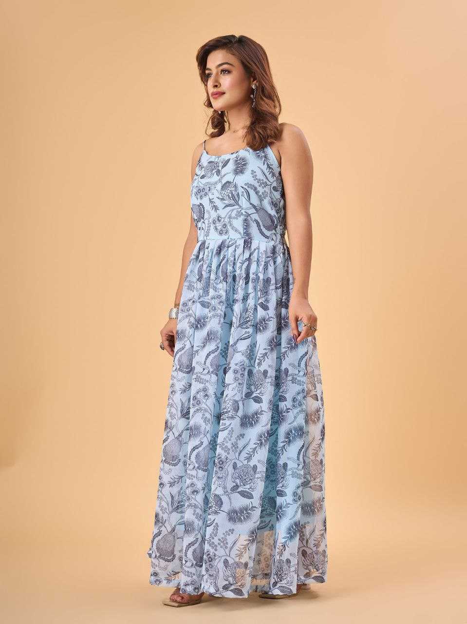 YNF FAUX GEORGETTE KESH243 1023 GOWNS WHOLESALE PRINTED GEORGETTE LONG PARTY WEAR GOWNS MANUFACTURER - Deevit International