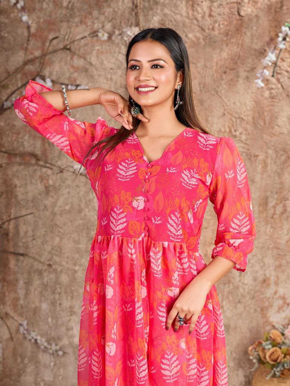 YNF FAUX GEORGETTE KESH243 1024 KURTIS WHOLESALE KURTIS WITH BOTTOM PRINTED FANCY GEORGETTE KURTIS MANUFACTURER - Deevit International