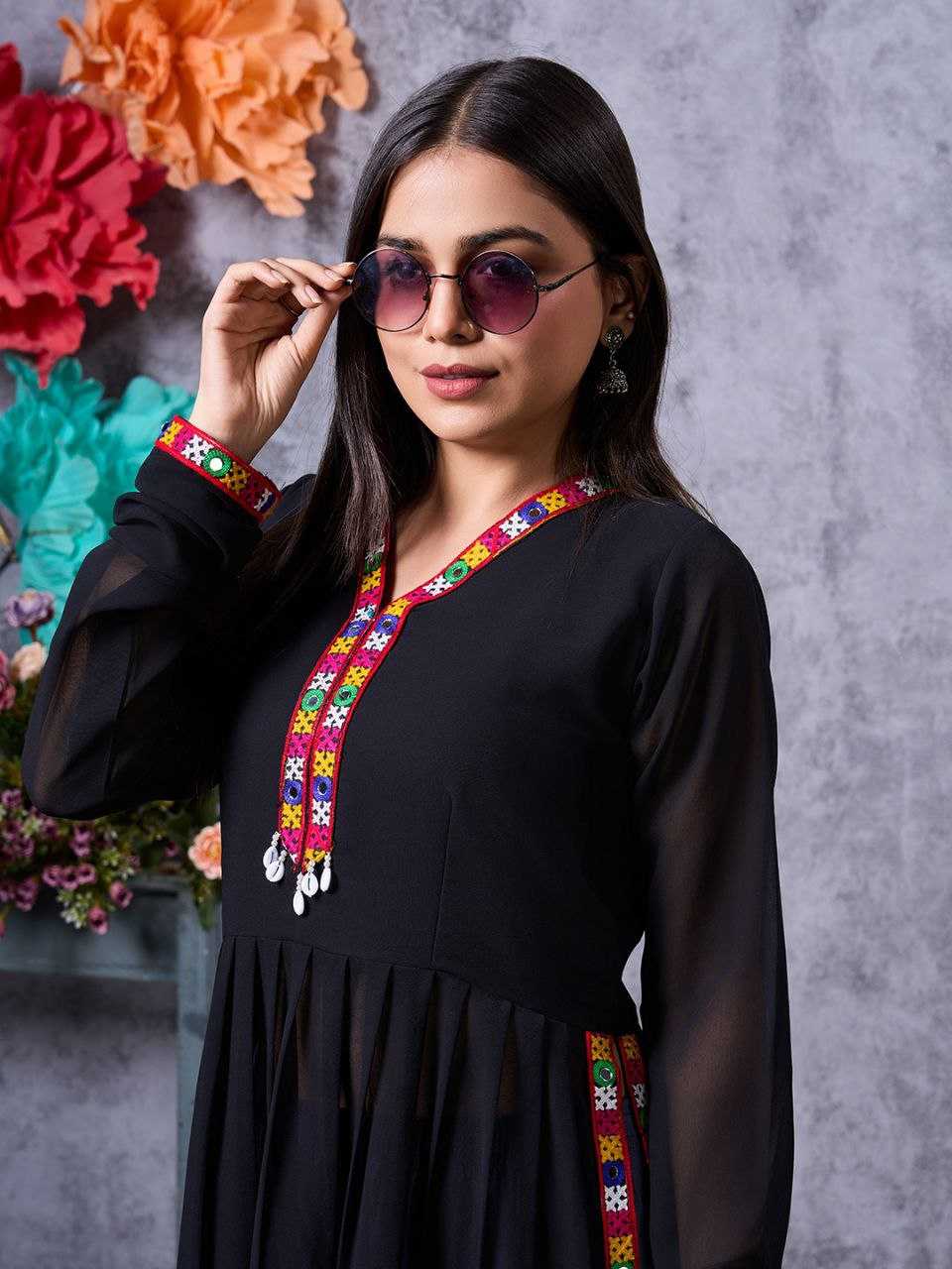 YNF FAUX GEORGETTE KESH243 1026 KURTIS WHOLESALE FANCY LONG BLACK GEORGETTE KURTIS MANUFACTURER - Deevit International