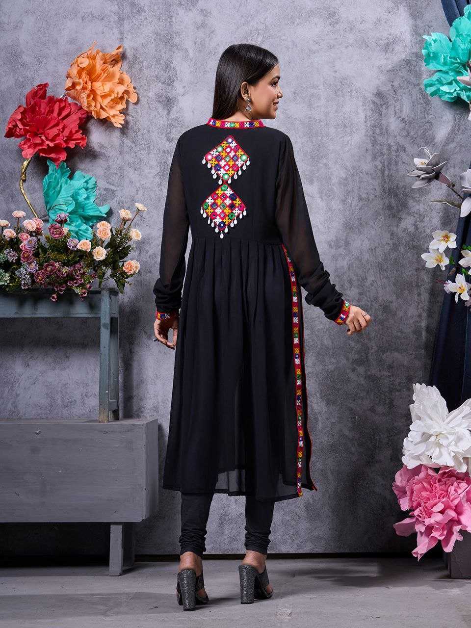 YNF FAUX GEORGETTE KESH243 1026 KURTIS WHOLESALE FANCY LONG BLACK GEORGETTE KURTIS MANUFACTURER - Deevit International