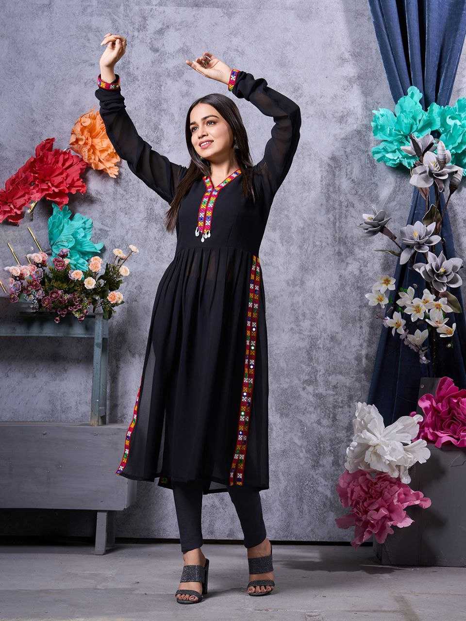 YNF FAUX GEORGETTE KESH243 1026 KURTIS WHOLESALE FANCY LONG BLACK GEORGETTE KURTIS MANUFACTURER - Deevit International