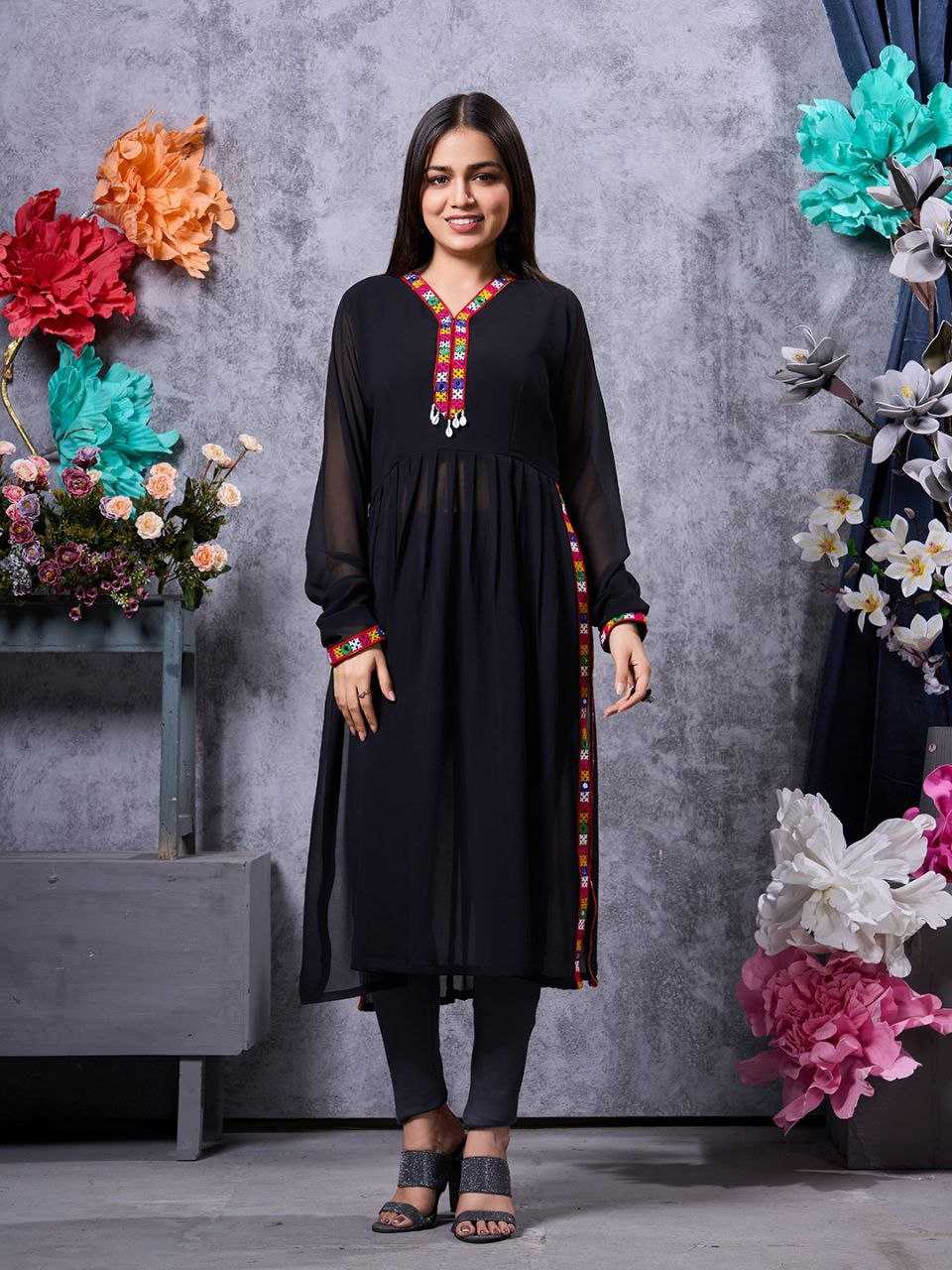 YNF FAUX GEORGETTE KESH243 1026 KURTIS WHOLESALE FANCY LONG BLACK GEORGETTE KURTIS MANUFACTURER - Deevit International