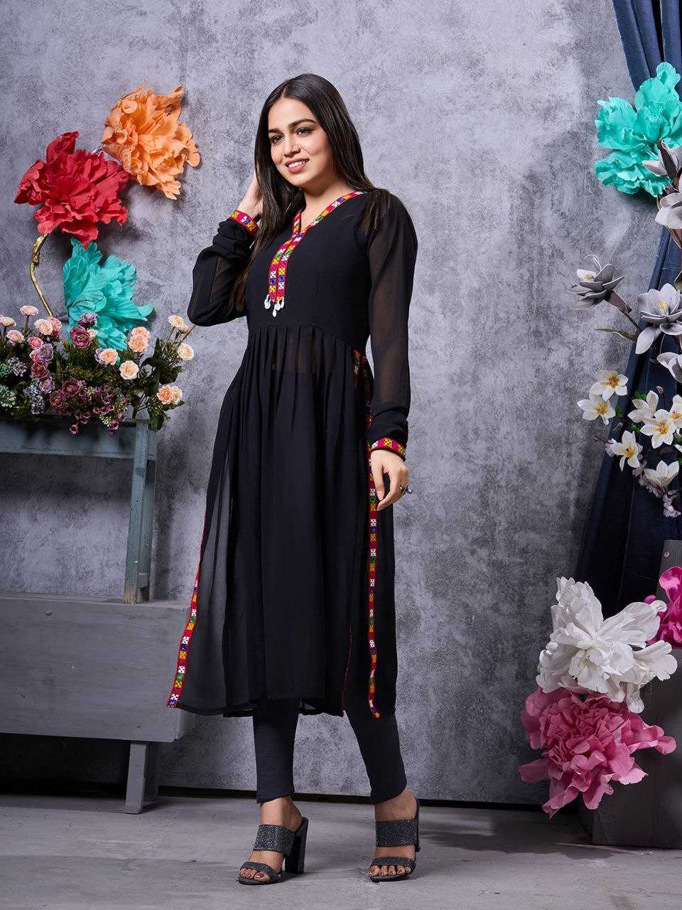 YNF FAUX GEORGETTE KESH243 1026 KURTIS WHOLESALE FANCY LONG BLACK GEORGETTE KURTIS MANUFACTURER - Deevit International