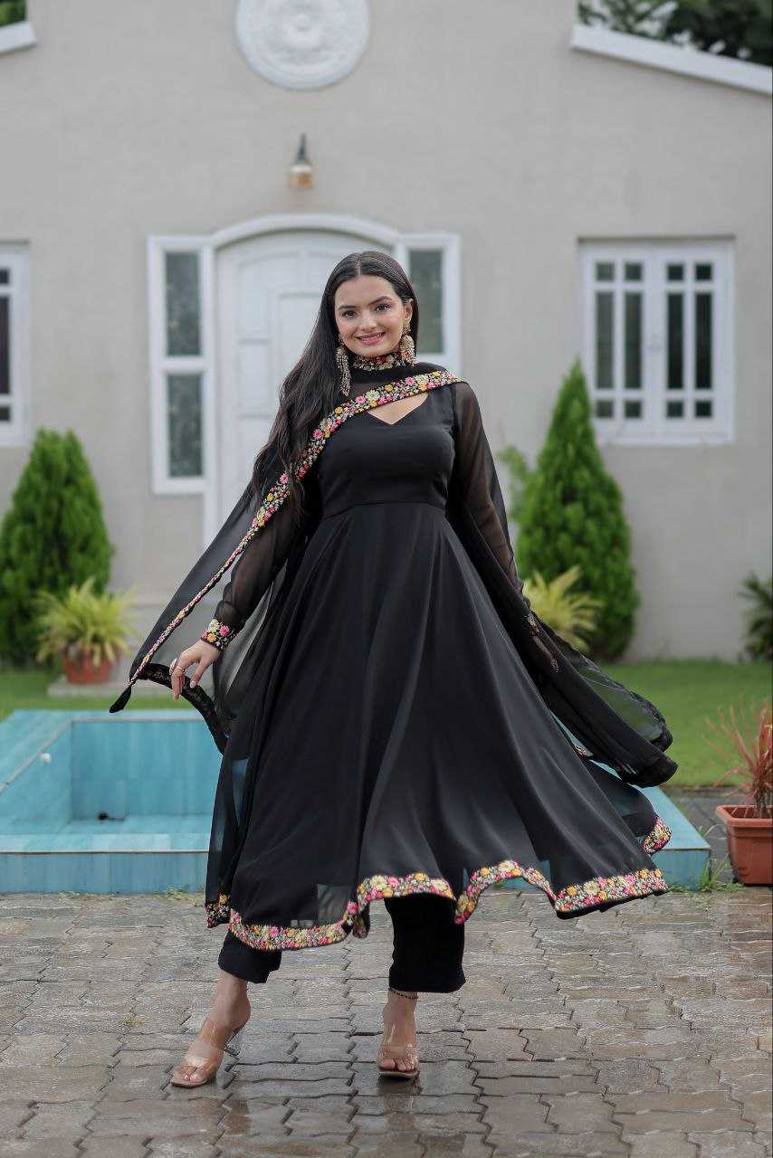 YNF FAUX GEORGETTE KESH246 ANISHKA GOWNS WHOLESALE GEORGETTE EMBROIDERY ANARAKLI BLACK GOWNS MANUFACTURER - Deevit International