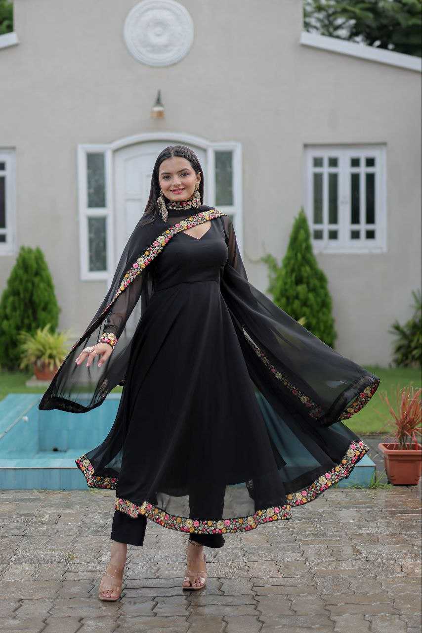 YNF FAUX GEORGETTE KESH246 ANISHKA GOWNS WHOLESALE GEORGETTE EMBROIDERY ANARAKLI BLACK GOWNS MANUFACTURER - Deevit International