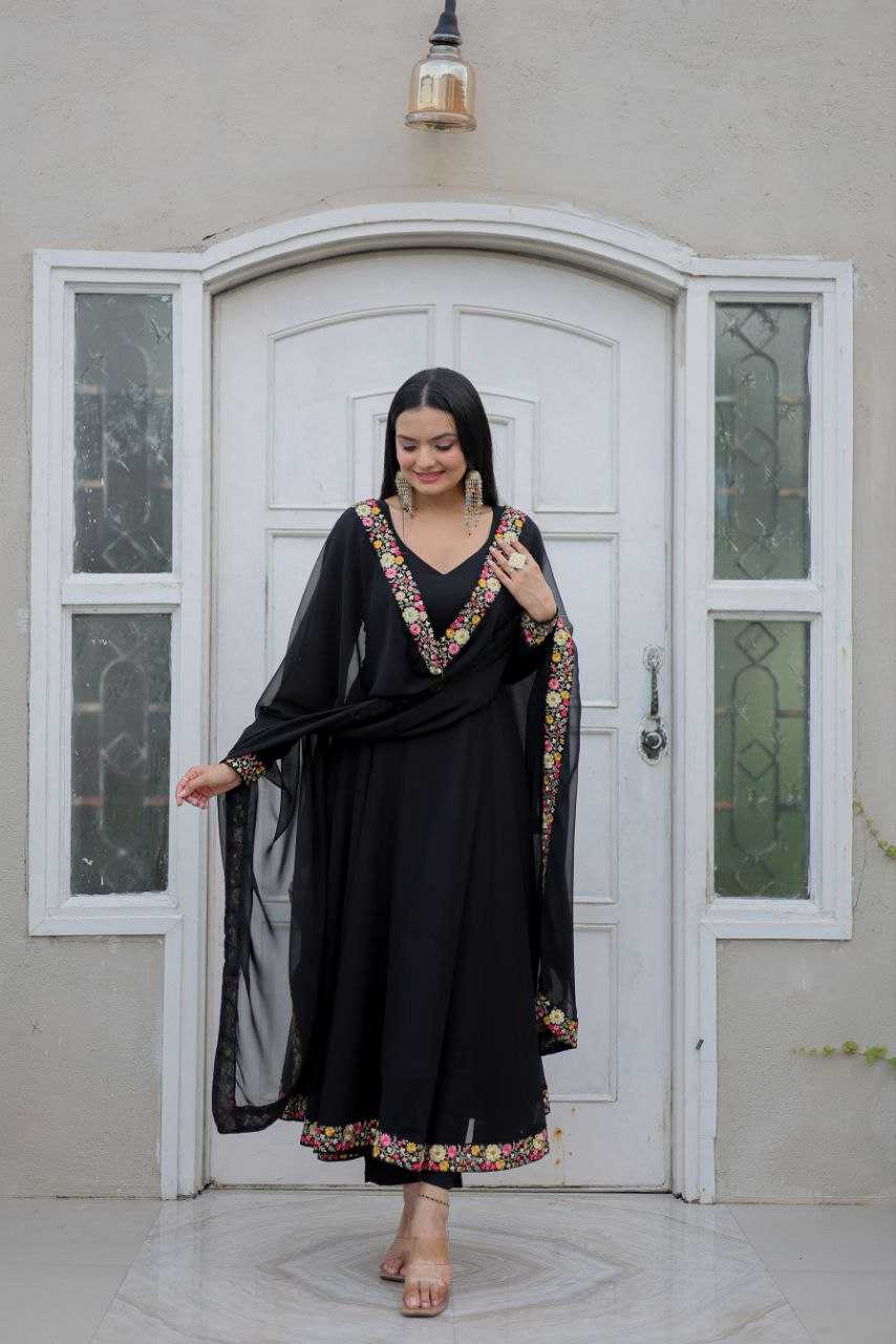 YNF FAUX GEORGETTE KESH246 ANISHKA GOWNS WHOLESALE GEORGETTE EMBROIDERY ANARAKLI BLACK GOWNS MANUFACTURER - Deevit International