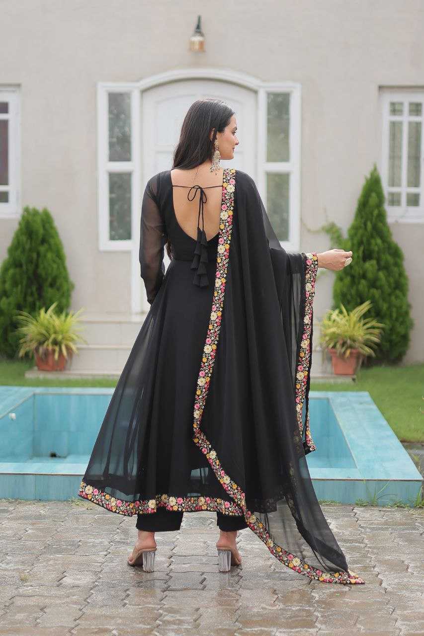 YNF FAUX GEORGETTE KESH246 ANISHKA GOWNS WHOLESALE GEORGETTE EMBROIDERY ANARAKLI BLACK GOWNS MANUFACTURER - Deevit International