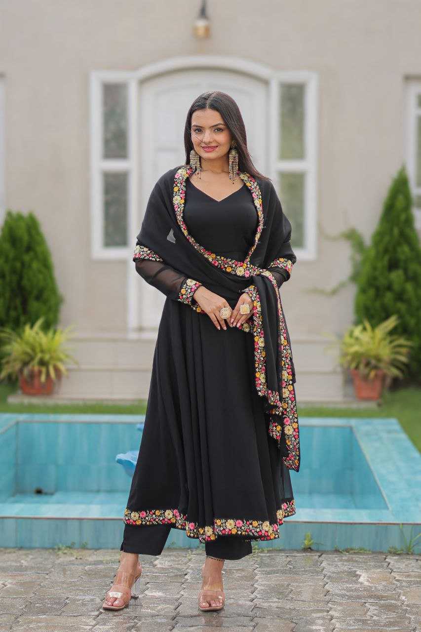 YNF FAUX GEORGETTE KESH246 ANISHKA GOWNS WHOLESALE GEORGETTE EMBROIDERY ANARAKLI BLACK GOWNS MANUFACTURER - Deevit International