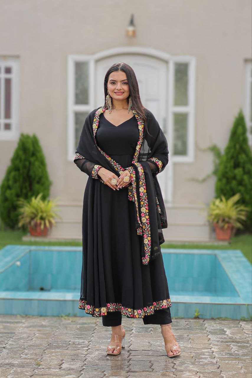 YNF FAUX GEORGETTE KESH246 ANISHKA GOWNS WHOLESALE GEORGETTE EMBROIDERY ANARAKLI BLACK GOWNS MANUFACTURER - Deevit International