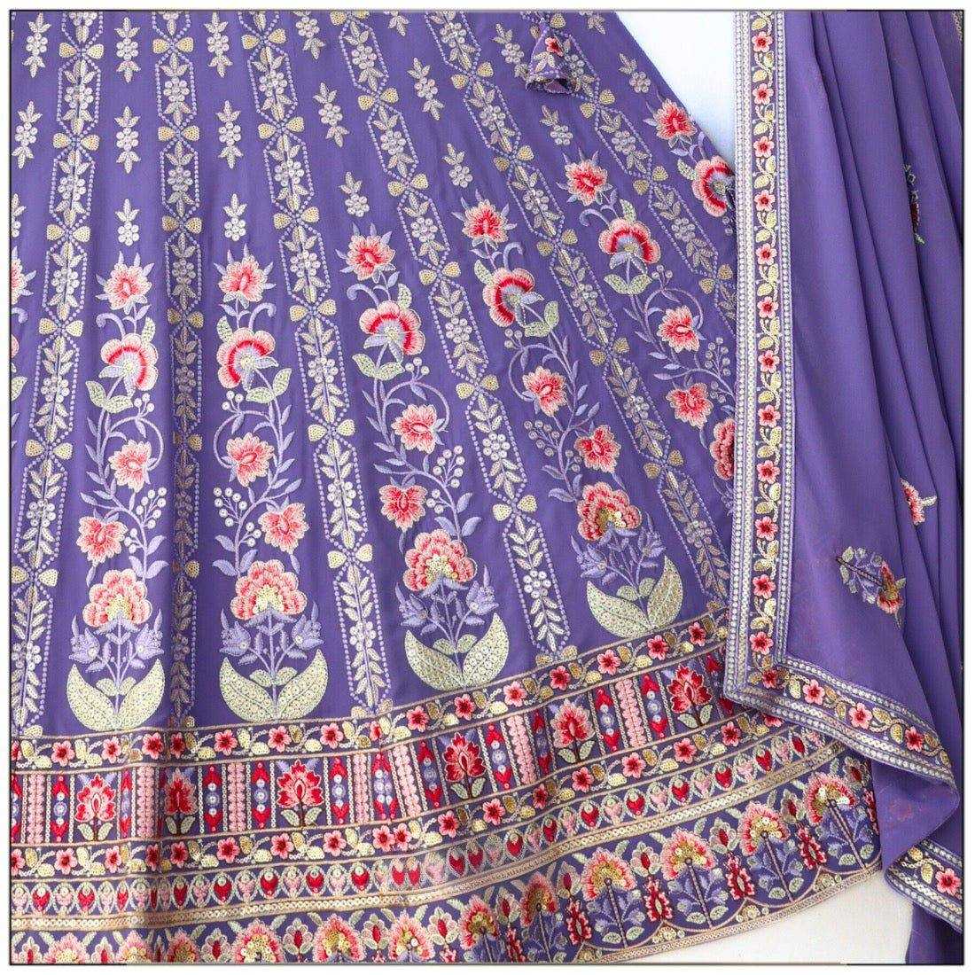 YNF FAUX GEORGETTE RIN131 2247 LEHENGAS WHOLESALE WEDDING EMBROIDERED GEORGETTE PURPLE LEHENGAS MANUFACTURER - Deevit International