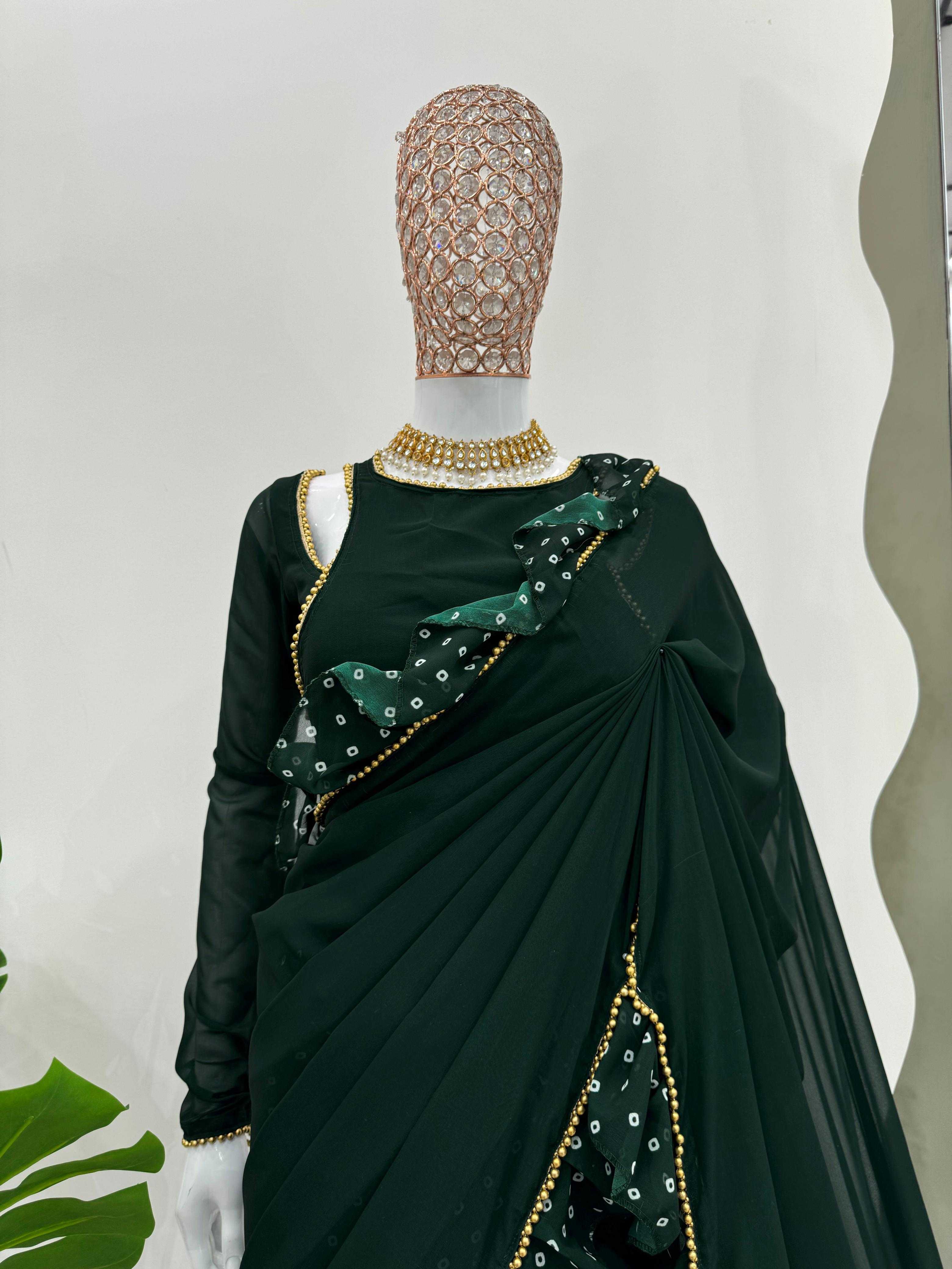 YNF FAUX GEORGETTE RIN133 520 SAREES WHOLESALE GEORGETTE PRINTED RUFFLE GREEN SAREES MANUFACTURER - Deevit International