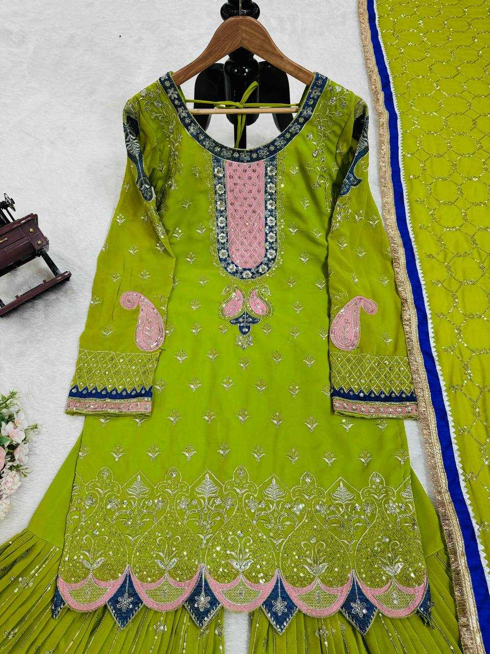 YNF FAUX GEORGETTE RIN169 5776 SUITS & DRESSES WHOLESALE GEORGETTE  SHARARA SALWAR WEDDING GREEN SUITS MANUFACTURE - Deevit International