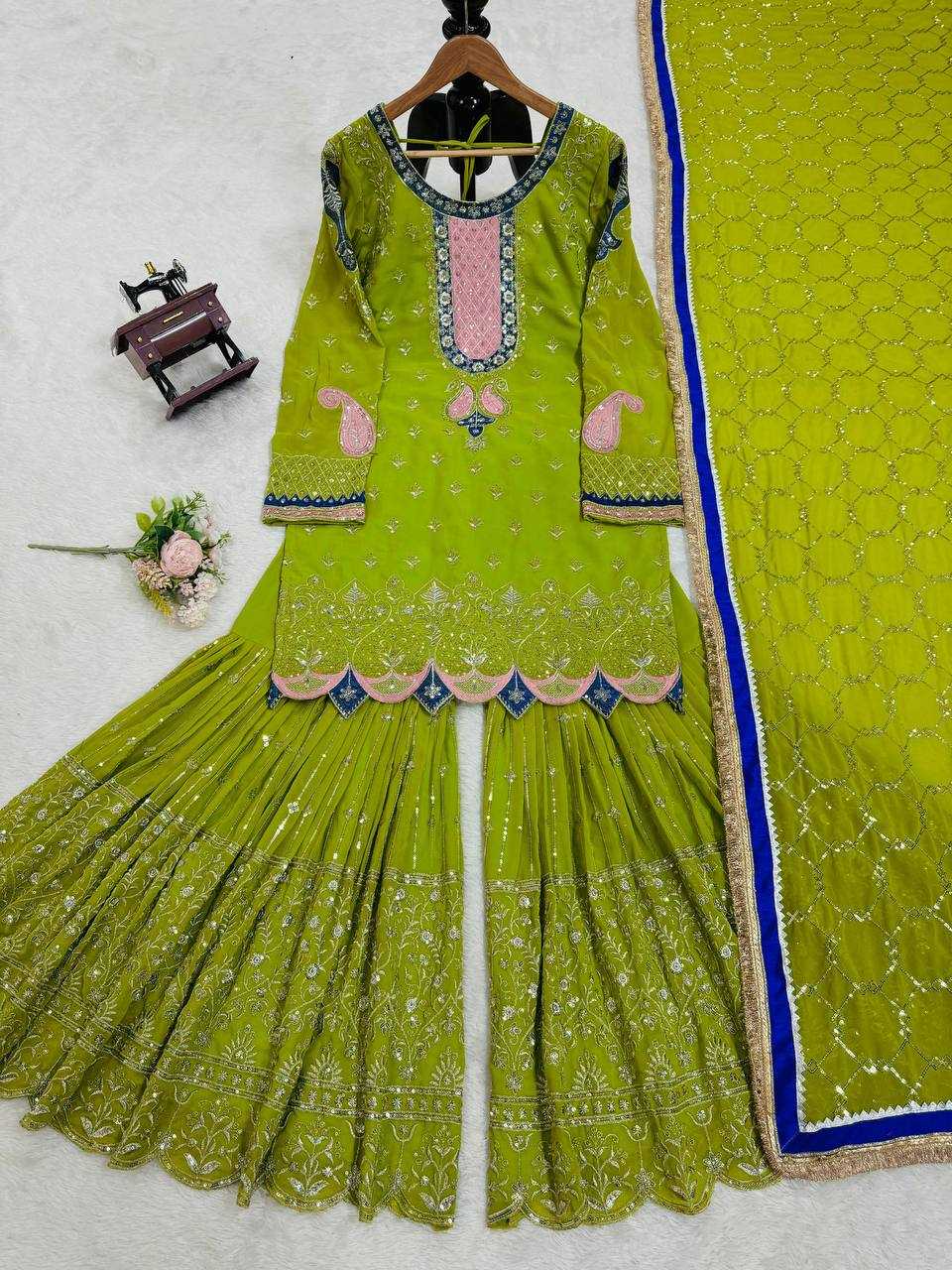 YNF FAUX GEORGETTE RIN169 5776 SUITS & DRESSES WHOLESALE GEORGETTE  SHARARA SALWAR WEDDING GREEN SUITS MANUFACTURE - Deevit International