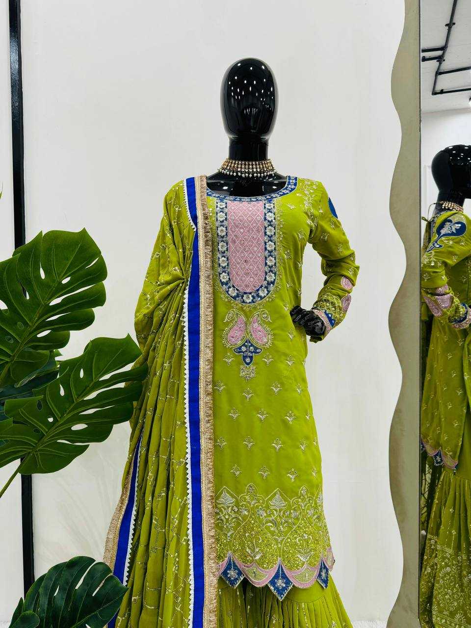 YNF FAUX GEORGETTE RIN169 5776 SUITS & DRESSES WHOLESALE GEORGETTE  SHARARA SALWAR WEDDING GREEN SUITS MANUFACTURE - Deevit International