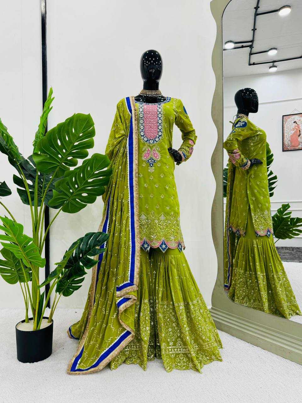 YNF FAUX GEORGETTE RIN169 5776 SUITS & DRESSES WHOLESALE GEORGETTE  SHARARA SALWAR WEDDING GREEN SUITS MANUFACTURE - Deevit International