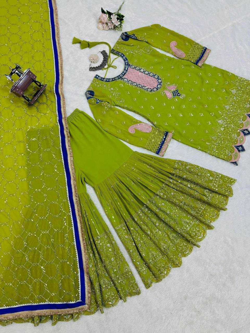 YNF FAUX GEORGETTE RIN169 5776 SUITS & DRESSES WHOLESALE GEORGETTE  SHARARA SALWAR WEDDING GREEN SUITS MANUFACTURE - Deevit International