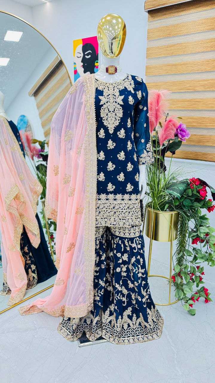 YNF FAUX GEORGETTEKESH158 100905 SUITS & DRESSES WHOLESALE SHARARA SALWAR EMBROIDERED GEORGETTE LADIES PAKISTANI WEDDING SUITS MANUFACTURER - Deevit International