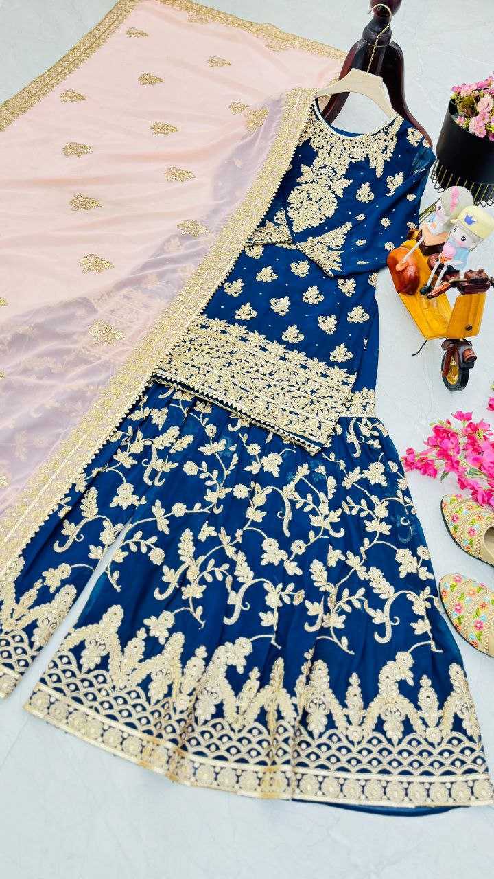 YNF FAUX GEORGETTEKESH158 100905 SUITS & DRESSES WHOLESALE SHARARA SALWAR EMBROIDERED GEORGETTE LADIES PAKISTANI WEDDING SUITS MANUFACTURER - Deevit International