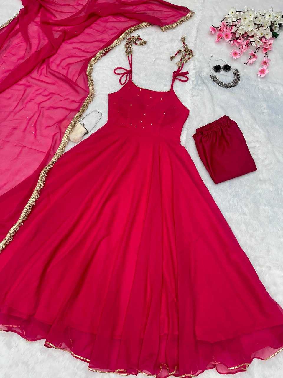 YNF GEORGETTE KESH154 260 GOWNS WHOLESALE SLEEVELESS GEORGETTE PINK ANARKALI GOWNS MANUFACTURER - Deevit International