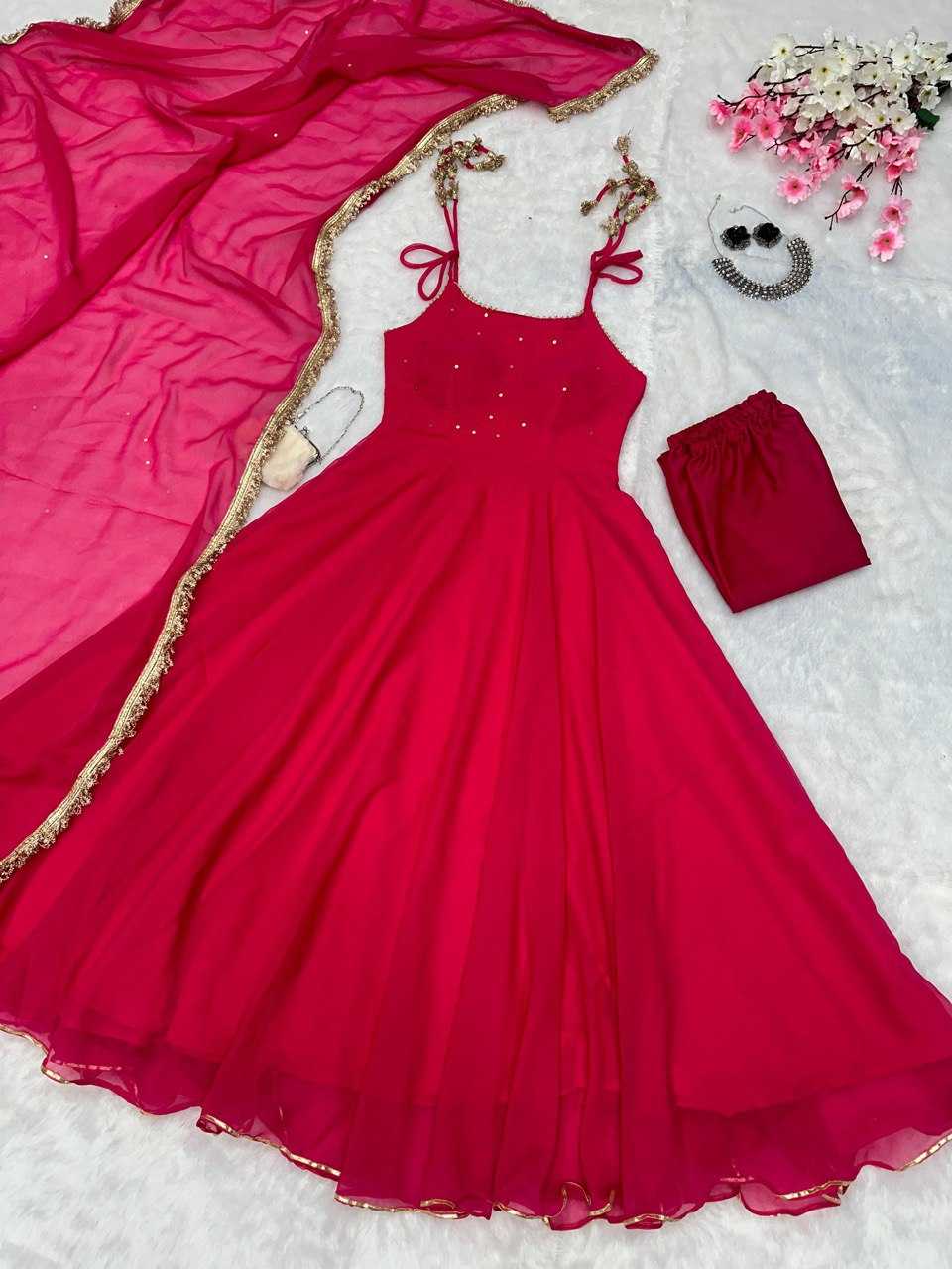 YNF GEORGETTE KESH154 260 GOWNS WHOLESALE SLEEVELESS GEORGETTE PINK ANARKALI GOWNS MANUFACTURER - Deevit International