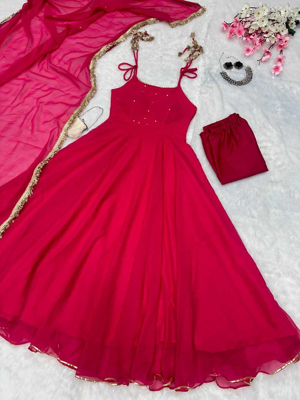 YNF GEORGETTE KESH154 260 GOWNS WHOLESALE SLEEVELESS GEORGETTE PINK ANARKALI GOWNS MANUFACTURER - Deevit International