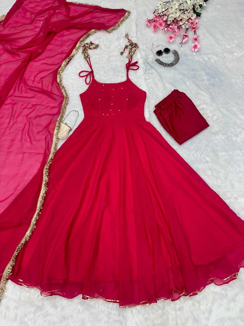 YNF GEORGETTE KESH154 260 GOWNS WHOLESALE SLEEVELESS GEORGETTE PINK ANARKALI GOWNS MANUFACTURER - Deevit International