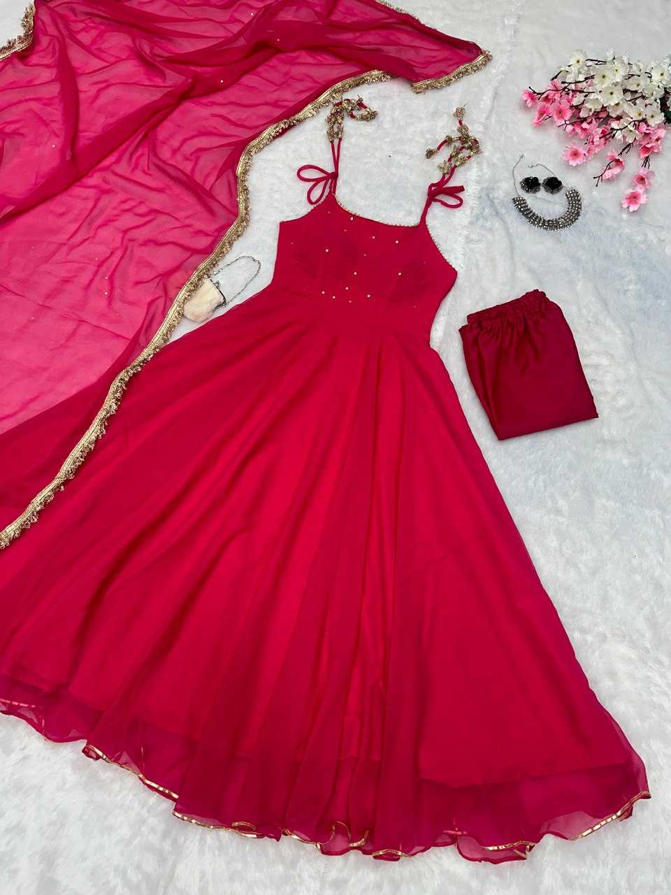 YNF GEORGETTE KESH154 260 GOWNS WHOLESALE SLEEVELESS GEORGETTE PINK ANARKALI GOWNS MANUFACTURER - Deevit International