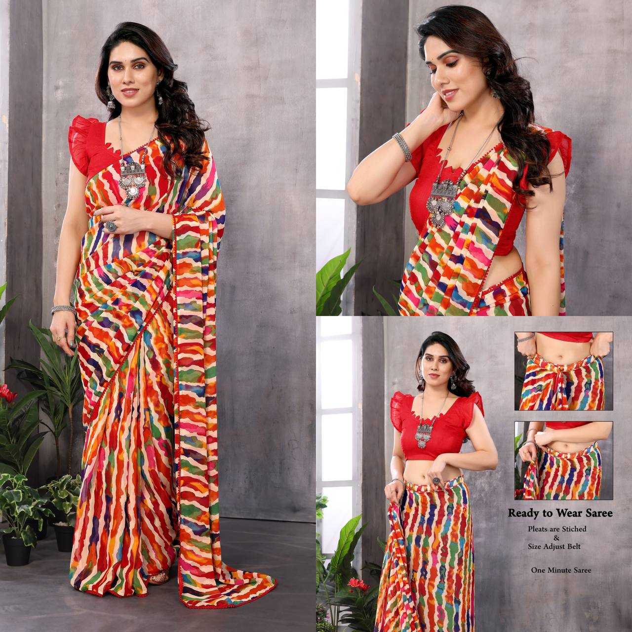 YNF GEORGETTE KESH245 RNF18 SAREES WHOLESALE GEORGETTE PRINTED READY TO WEAR SAREES MANUFACTURER - Deevit International