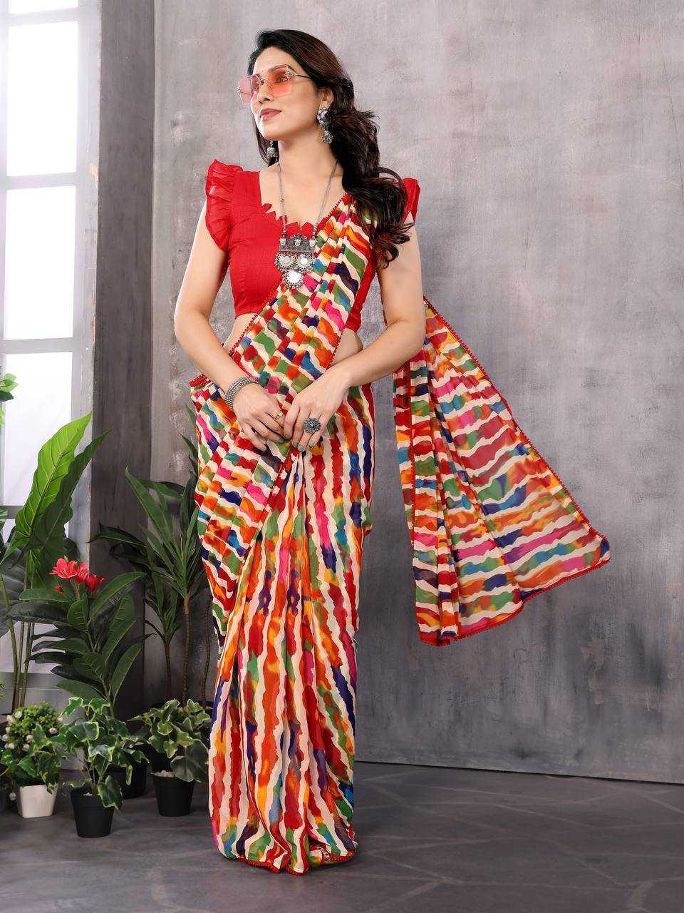 YNF GEORGETTE KESH245 RNF18 SAREES WHOLESALE GEORGETTE PRINTED READY TO WEAR SAREES MANUFACTURER - Deevit International