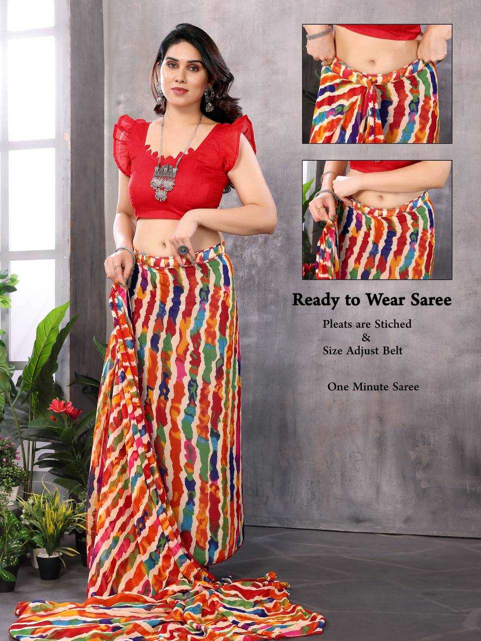 YNF GEORGETTE KESH245 RNF18 SAREES WHOLESALE GEORGETTE PRINTED READY TO WEAR SAREES MANUFACTURER - Deevit International