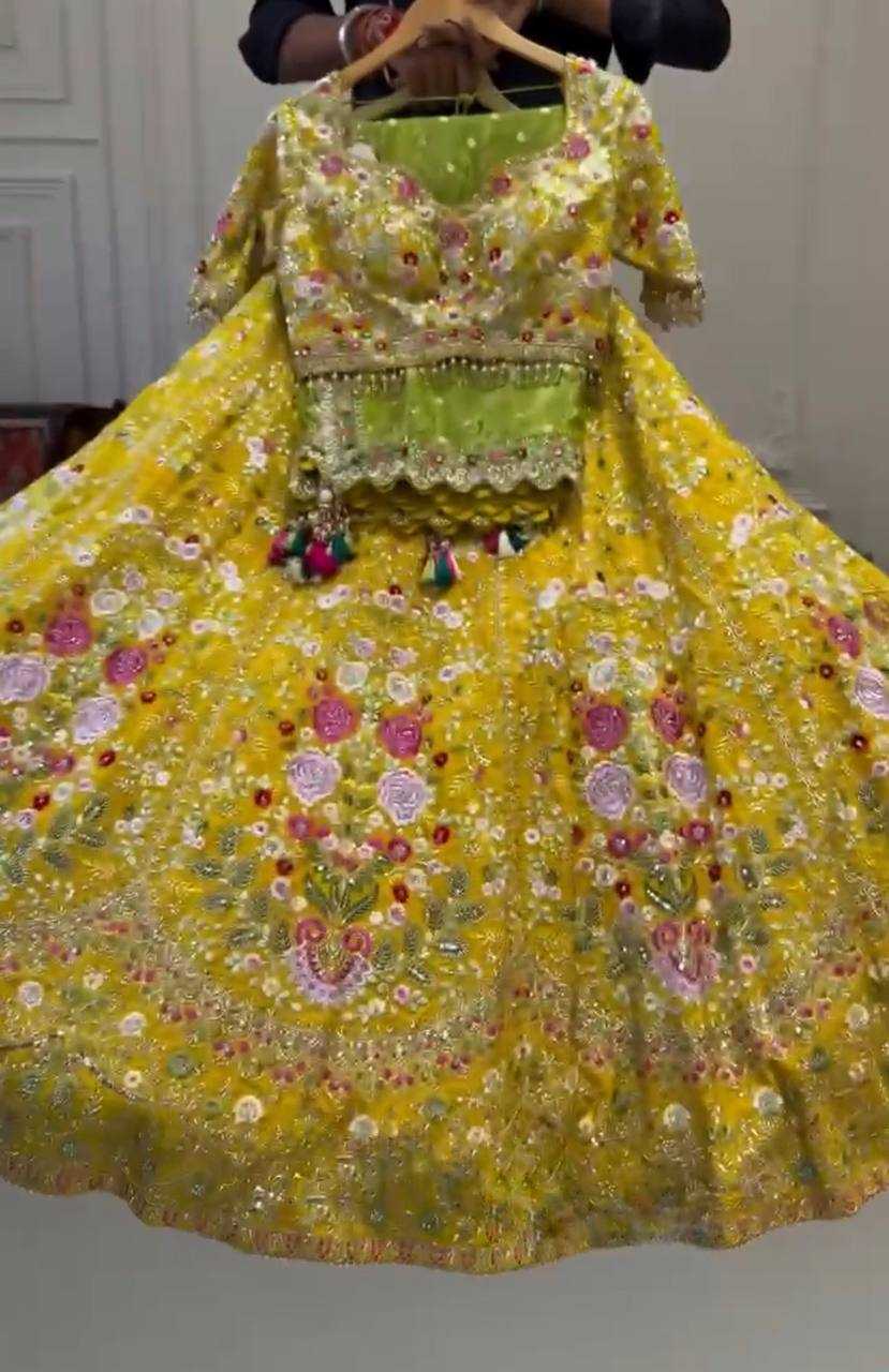 YNF GEORGETTE RIN108 1692 LEHENGAS WHOLESALE WEDDING EMBROIDERED GEORGETTE DESIGNER YELLOW HALDI OUTFITS LEHENGAS MANUFACTURER - Deevit International