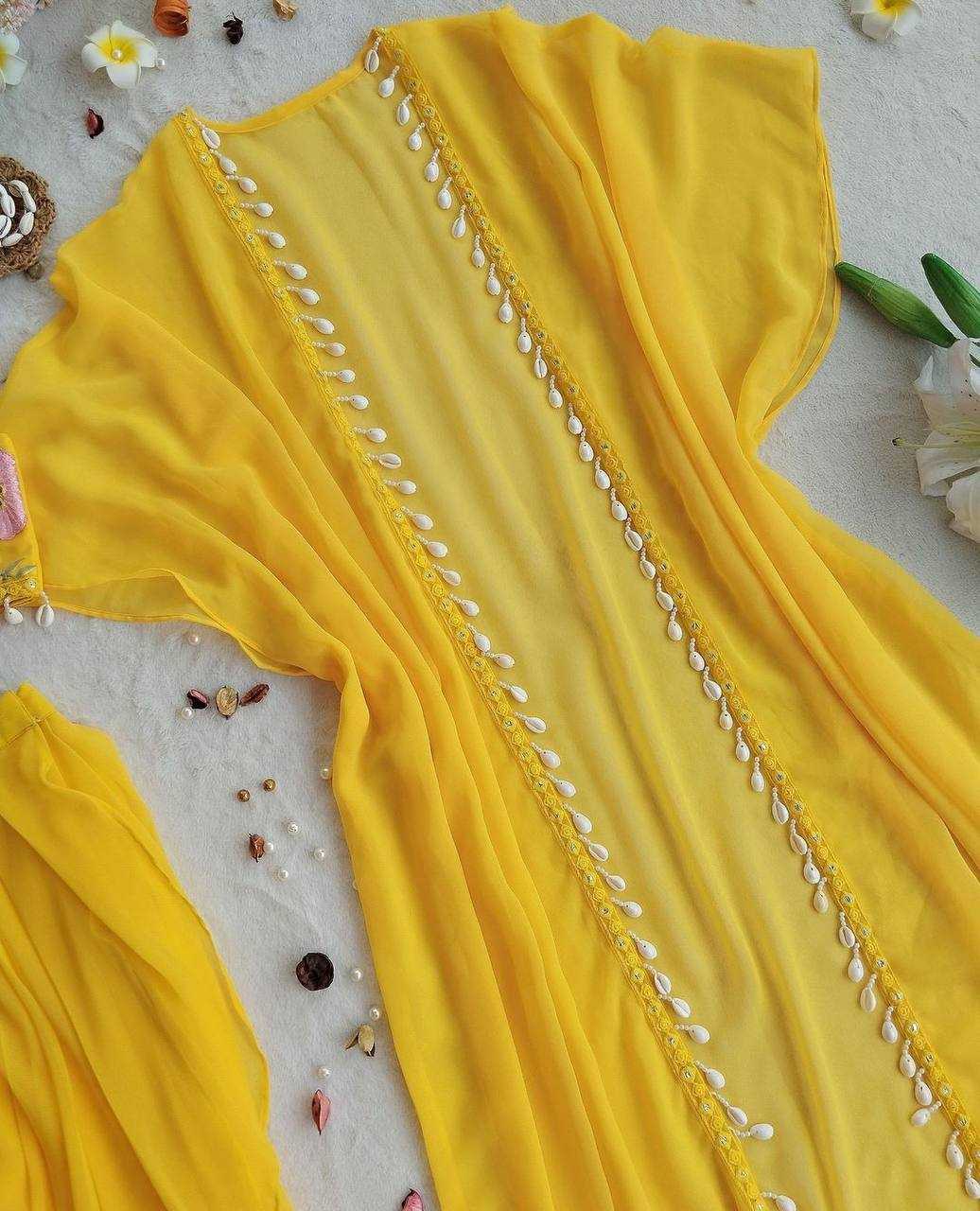 YNF GEORGETTE RIN181 1072 SUITS & DRESSES WHOLESALE INDO WESTERN GEORGETTE YELLOW HALDI SUITS MANUFACTURE - Deevit International