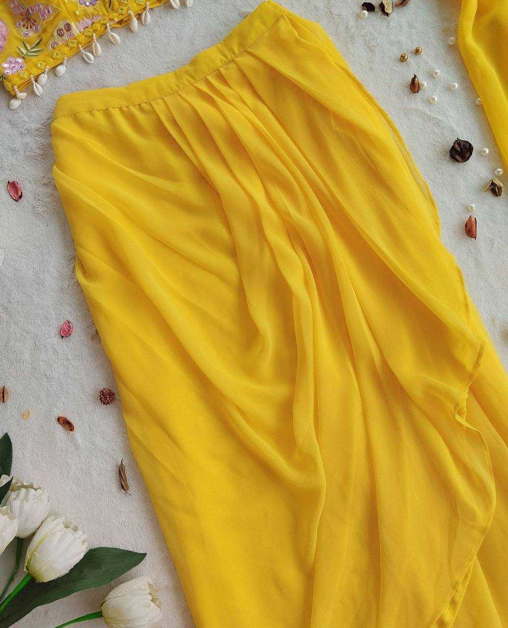 YNF GEORGETTE RIN181 1072 SUITS & DRESSES WHOLESALE INDO WESTERN GEORGETTE YELLOW HALDI SUITS MANUFACTURE - Deevit International