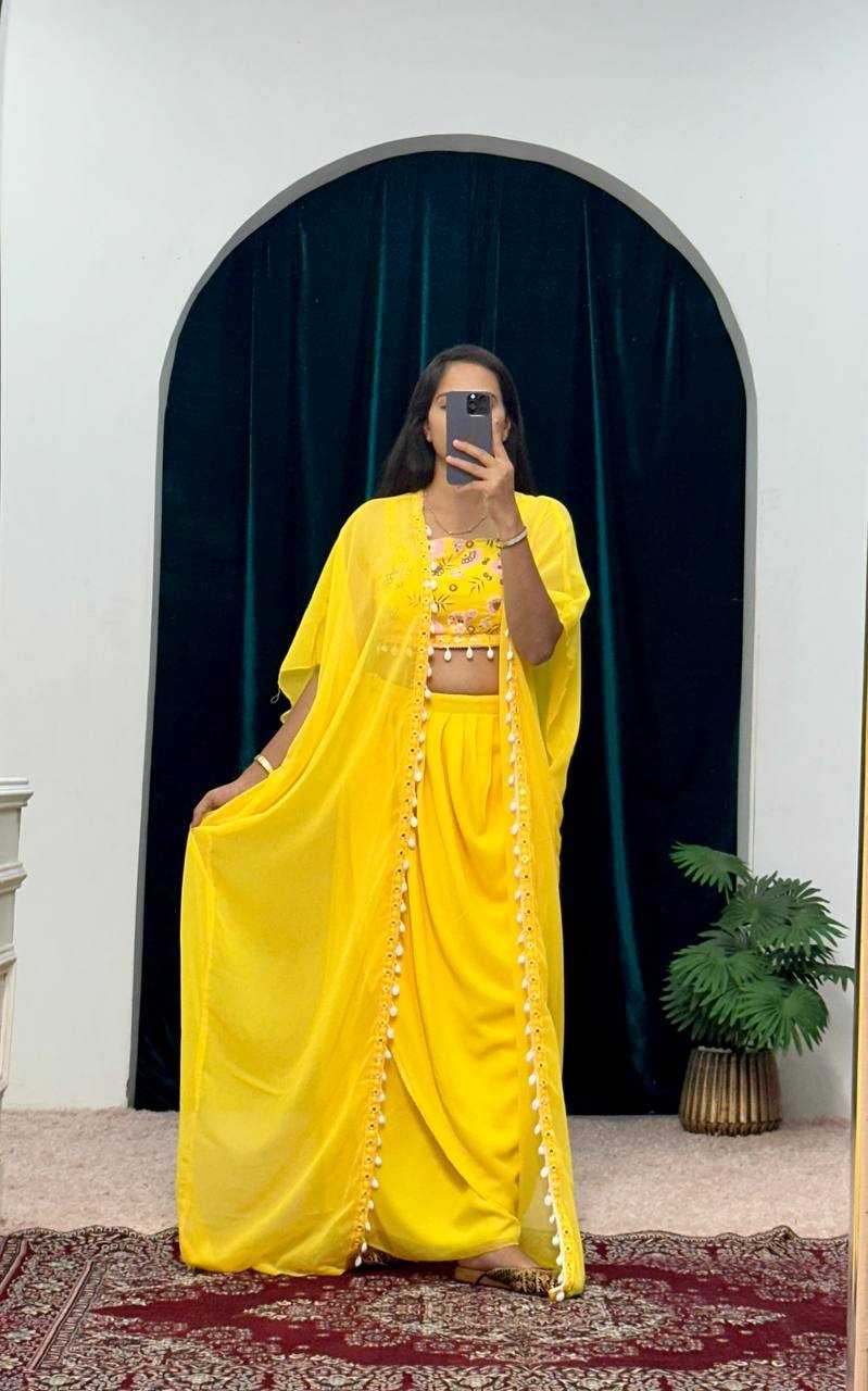 YNF GEORGETTE RIN181 1072 SUITS & DRESSES WHOLESALE INDO WESTERN GEORGETTE YELLOW HALDI SUITS MANUFACTURE - Deevit International