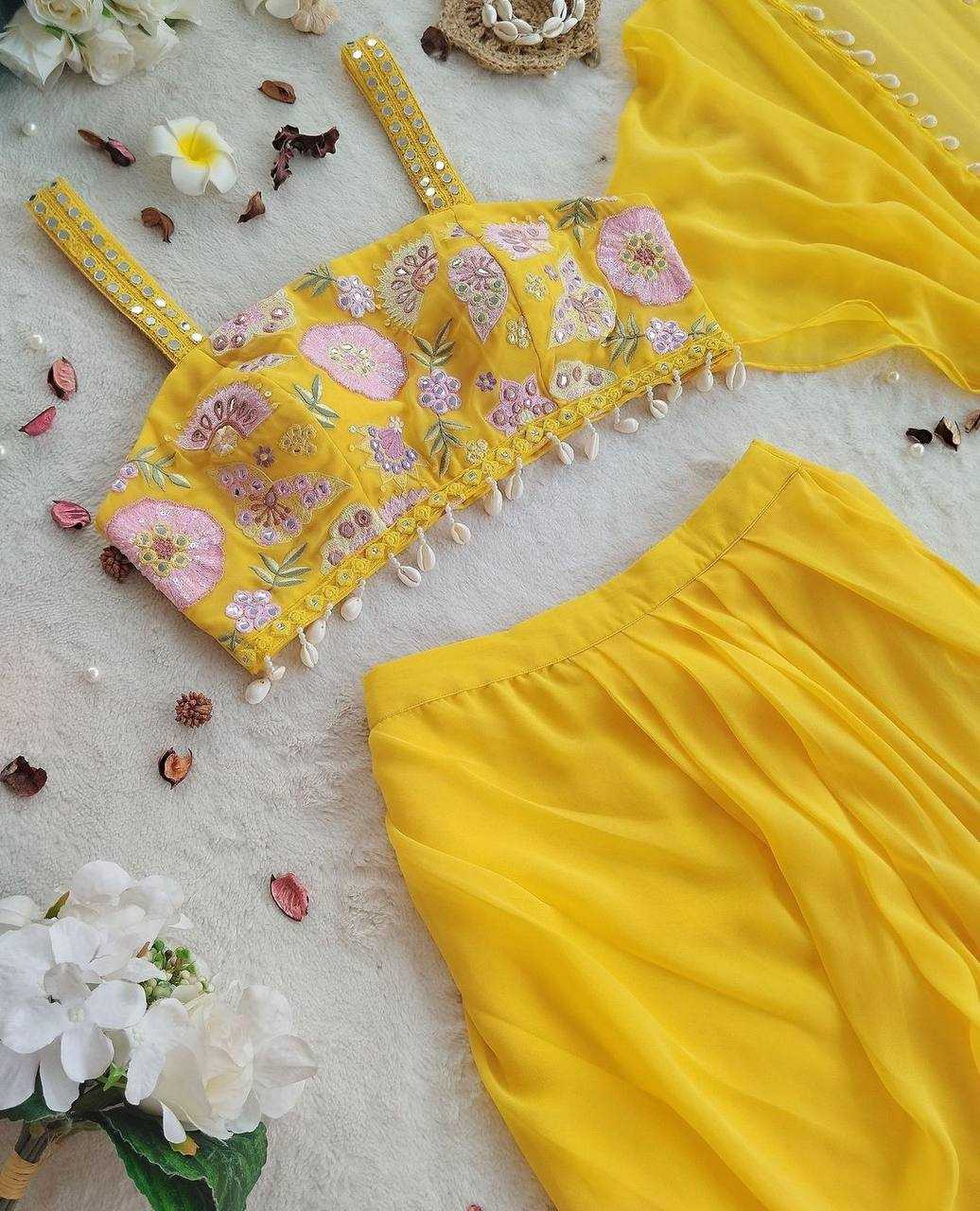 YNF GEORGETTE RIN181 1072 SUITS & DRESSES WHOLESALE INDO WESTERN GEORGETTE YELLOW HALDI SUITS MANUFACTURE - Deevit International