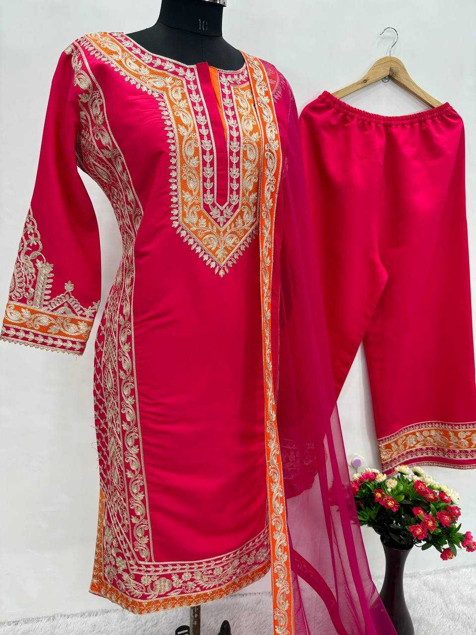 YNF HEAVY ROMAN SILK KESH139 1659 SUITS & DRESSES WHOLESALE LADIES SILK WEDDING PINK SALWAR SUITS MANUFACTURE - Deevit International