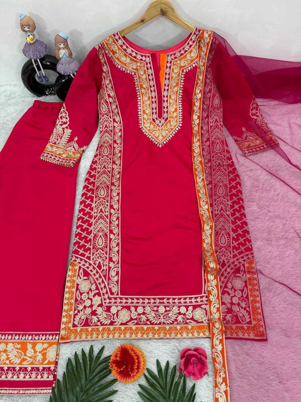 YNF HEAVY ROMAN SILK KESH139 1659 SUITS & DRESSES WHOLESALE LADIES SILK WEDDING PINK SALWAR SUITS MANUFACTURE - Deevit International