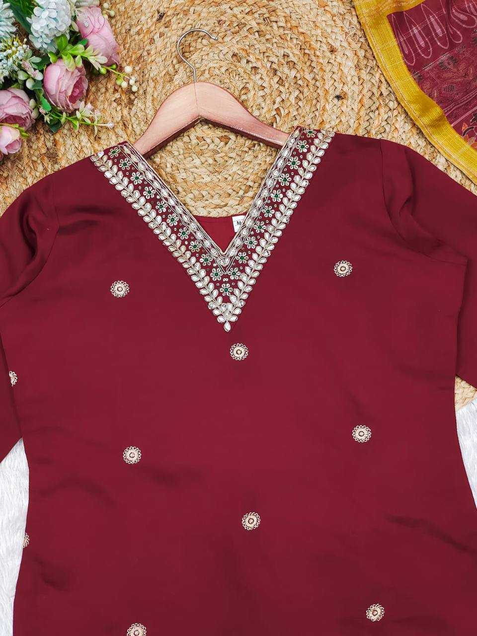 YNF HEAVY ROMAN SILK KESH211 LDY113 SUITS & DRESSES WHOLESALE LADIES SILK WEDDING MAROON SUITS MANUFACTURE - Deevit International