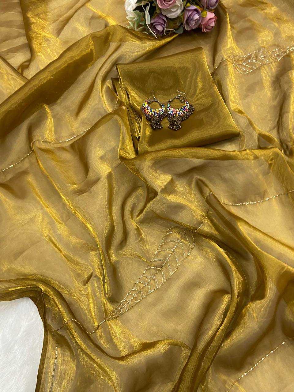 YNF JIMMY CHOO KESH250 RGF11 SAREES WHOLESALE JIMMY CHOO GOLDEN PARTY WEAR HAND WORK SAREES MANUFACTURER - Deevit International