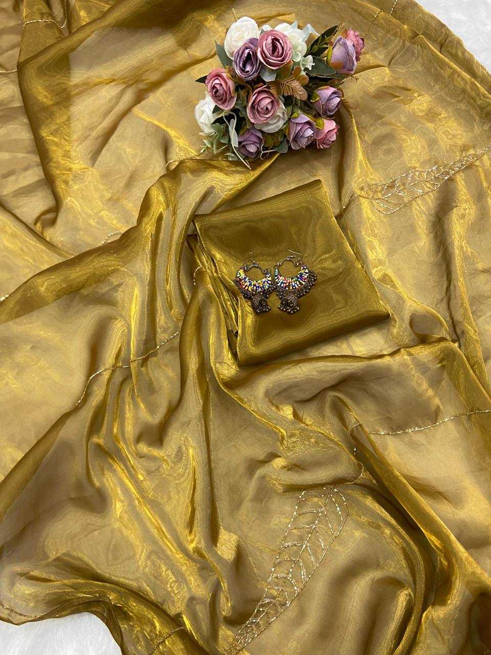 YNF JIMMY CHOO KESH250 RGF11 SAREES WHOLESALE JIMMY CHOO GOLDEN PARTY WEAR HAND WORK SAREES MANUFACTURER - Deevit International