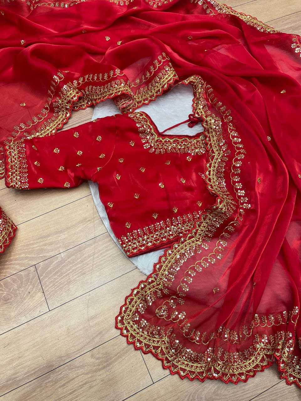 YNF JIMMY CHOO RIN143 473 SAREES WHOLESALE SEQUENCE JIMMY CHOO CUT WORK RED SAREES MANUFACTURER - Deevit International