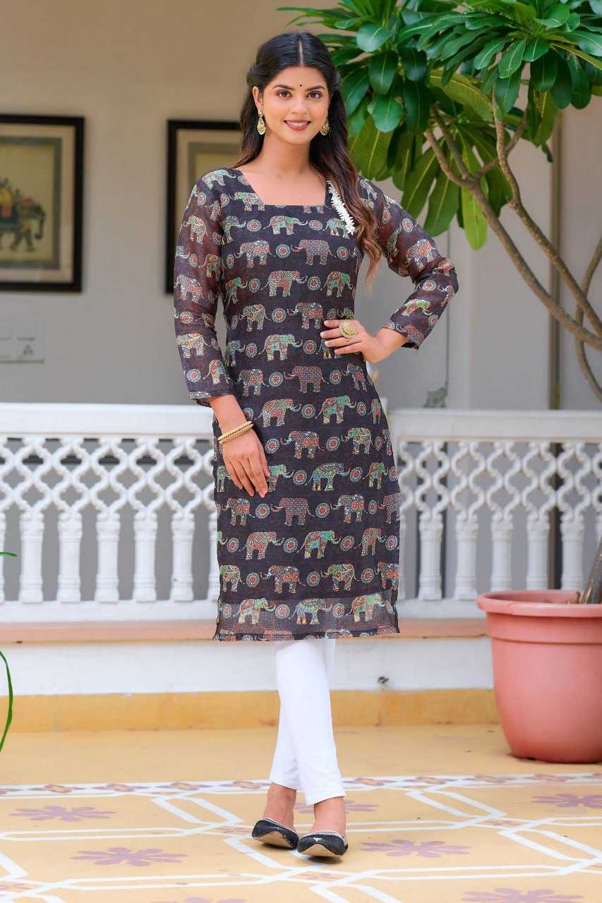 YNF KOTA CHEX KESH243 1032 KURTIS WHOLESALE LONG PRINTED BLACK KURTIS MANUFACTURER - Deevit International