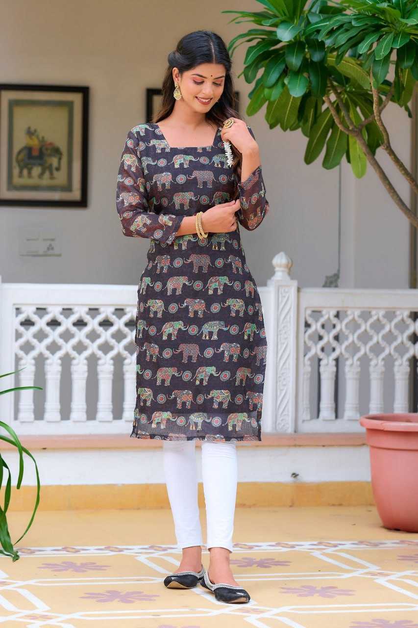 YNF KOTA CHEX KESH243 1032 KURTIS WHOLESALE LONG PRINTED BLACK KURTIS MANUFACTURER - Deevit International